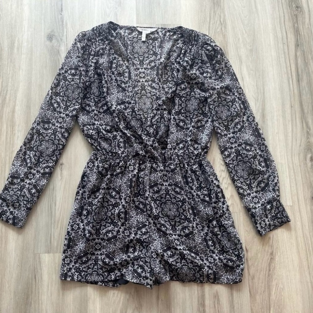 Chic BCBG Black and White Patterned Romper